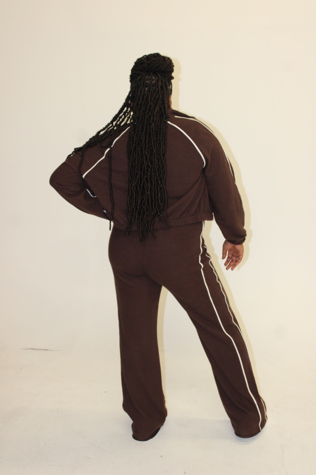 BROWN W/ WHITE STRIPES PANTS SET