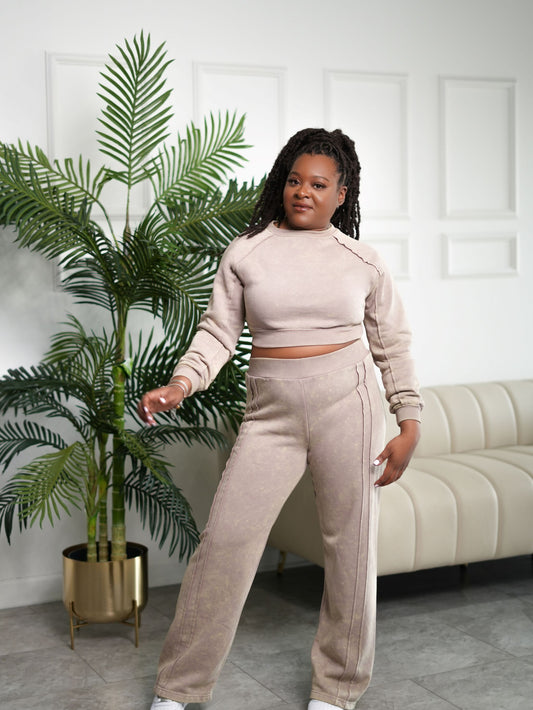 WASHED 2 PIECE JOGGER SET W/ CROPPED TOP